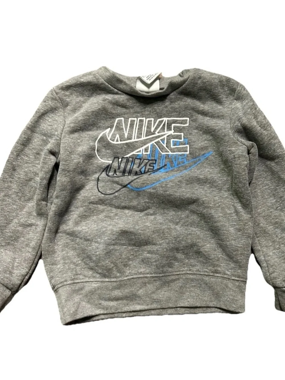 Toddler Boy Grey Nike Sweatshirt Sweatpants Set Size 2T White Blue Logo - Picture 2 of 4
